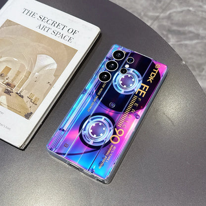 Neon Glow Cassette Clear Soft TPU Back Cover For Samsung Galaxy S26 S25 S24 FE A15 A55 A57 Shockproof Phone Case