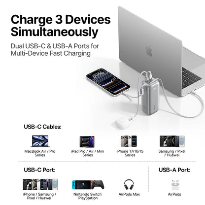 Baseus 100W 20000mAh Power Bank Retractable USB-C Cable for iPhone 18 Duo 17 Pro Max Samsung S26 Portable Charger for Laptop