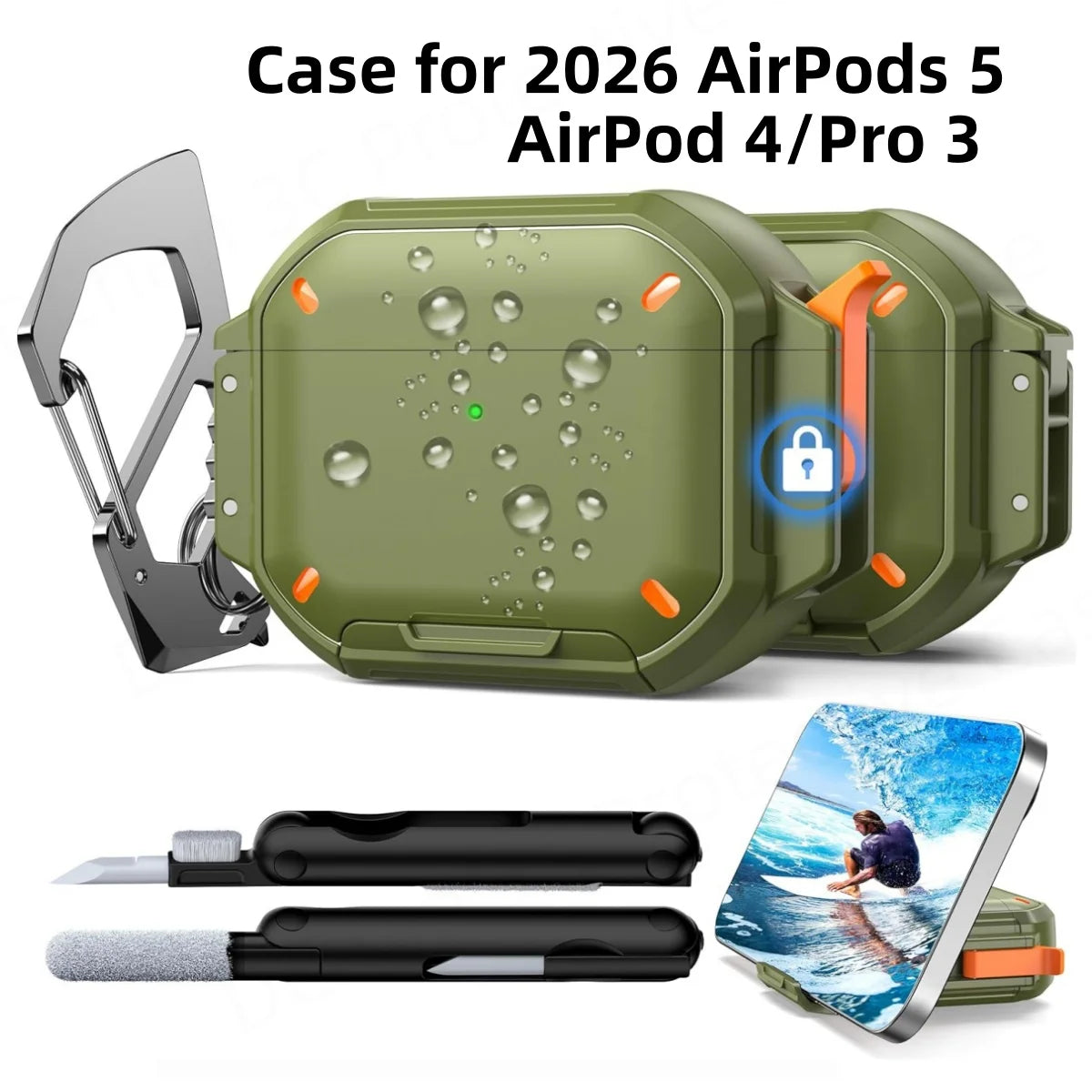 2026 for AirPod 5  Waterproof Case with Lock Sturdy Rugged Case Shockproof Headphone Case for AirPods Pro 3/4/5 Earbuds Cases