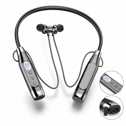 LED Digital Display Wireless Earbuds Neckband Magnetic TF Card Support Earphones Stereo Sound Long Standby