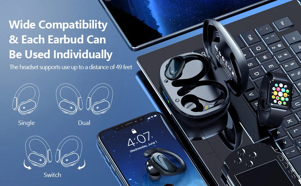 BX17 Bluetooth Earphones Tws Ear Hook Bluetooth 6.0 Running Sports Stereo Buttons Control With Microphone Wireless Headphones