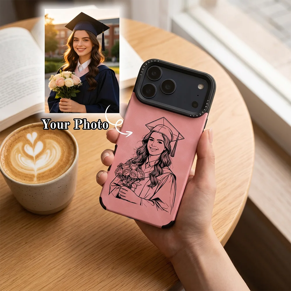 Personalized Custom Line Drawing 3D DIY Engraved Faux Leather Faux Phone Case For iPhone 17 16 15 14 13 12 11 Pro Max Pro 17Air