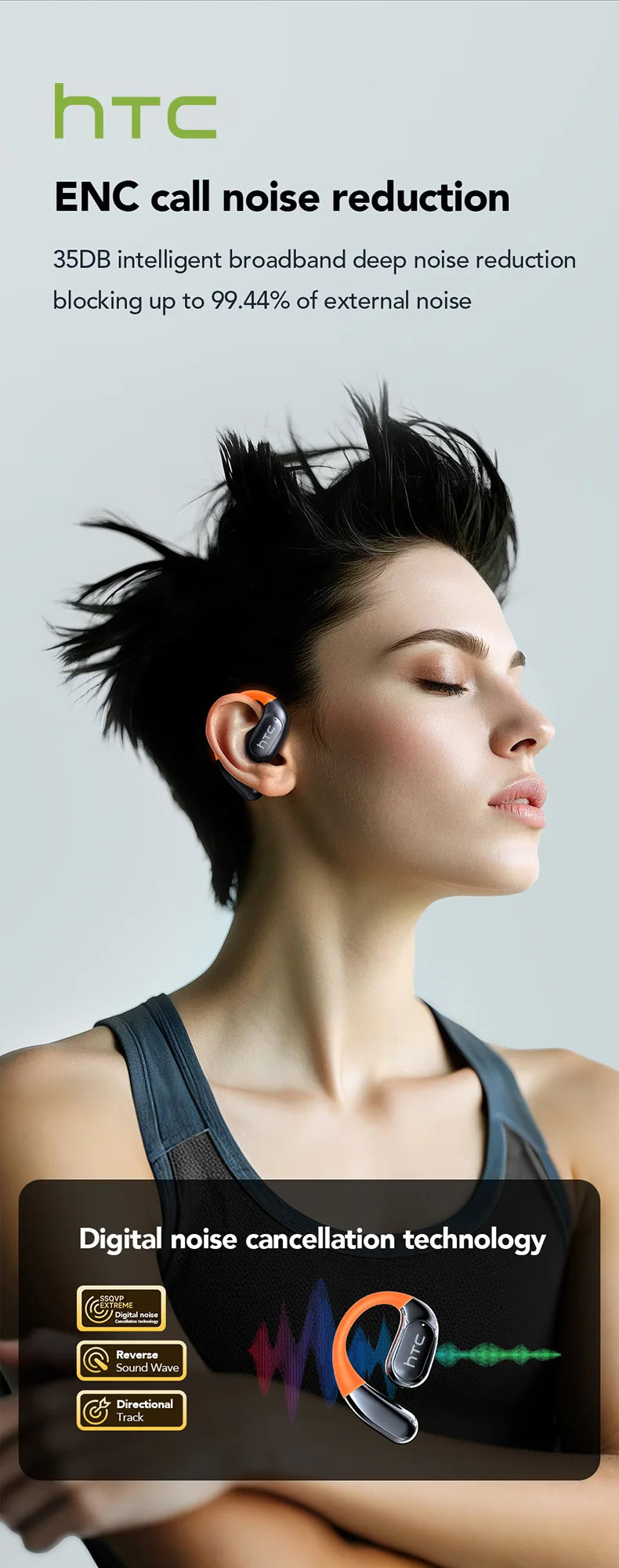 HTC NE27 Bluetooth Earphone AI Translation Earbuds OWS Sport Headphone Touch Screen Ultra Long Battery Life Wireless Headphone