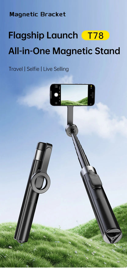 1.8m Extendable Double-sided Magnetic Phone Selfie Stick with Remote Auto-Open Tripod for iPhone 17/16/15 Live Streaming Vlog