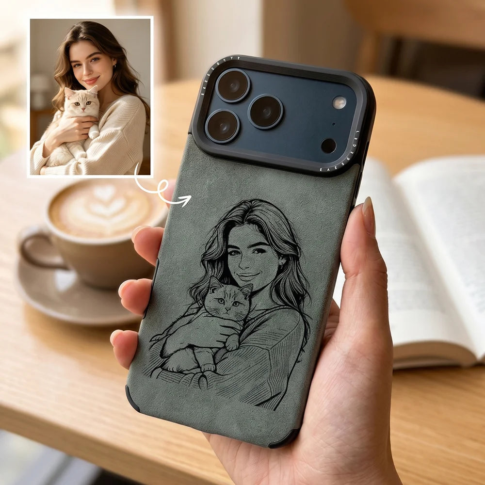 Personalized Custom Line Drawing 3D DIY Engraved Faux Leather Faux Phone Case For iPhone 17 16 15 14 13 12 11 Pro Max Pro 17Air