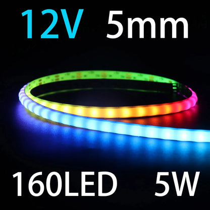 COB Smart LED Strip Light DC 5V 12V Individually Addressable 160LED Dream Colour 5mm RGB Pixel LED Tape Ribbon DIY Dimmable