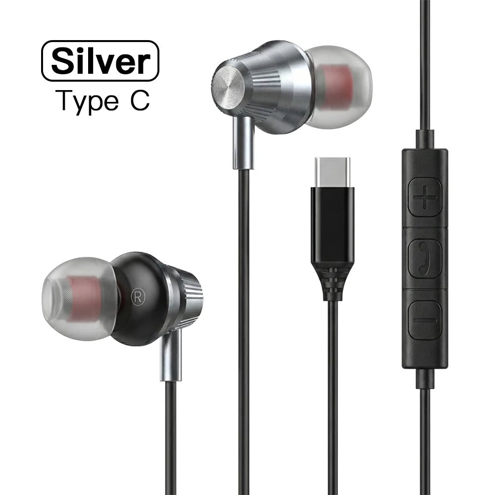 USB Type C Wired Earphones HiFi Stereo Surround 3.5mm in Ear Wired Headphones For Samsung Galaxy S26 S25 S24 Ultra Wired Earbuds