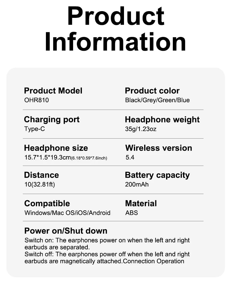 Acer Ohr810 Neckband-Style In-Ear Wireless Headphones, Secure Fit to Prevent Falling Off, Stereo Sound Effect, Bluetooth 5.4, Long Battery Life, Clear Calls, Suitable for Daily Sports and Commuting