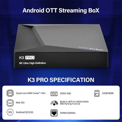 We2USat K3 PRO+-Streaming Smart TV Box Media Player Build in WiFi+Voice Remote Control Comparison with Vseebox V5 PRO Free Ch