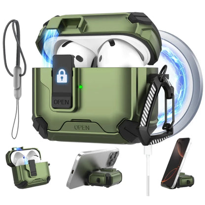 for AirPods 4/for AirPods Pro 3 Case Automatic Lock with MagSafe Phone Bracket Protective Case with Lanyard For AirPods Pro2/Pro