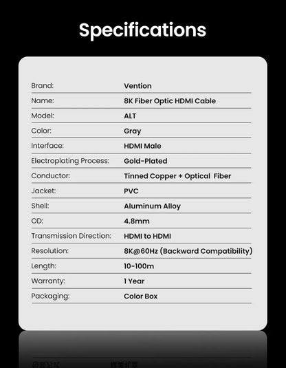 Vention 8K Fiber Optic HDMI 2.1 Cable 4K240Hz Dynamic HDR/VRR/ALLM/HDCP 2.3 Compatible for Samsung LG TV Box PC PS5/4 HDMI Cable