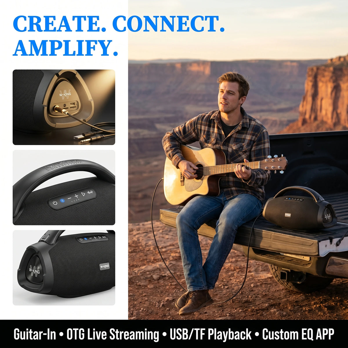 W-KING X20S Portable Bluetooth Speakers, 280W Stormbox Power With Subwoofer Ipx7/Guitar Input/Power Bank, TWS Connection Outdoor