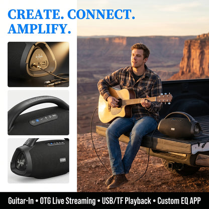 W-KING X20S Portable Bluetooth Speakers, 280W Stormbox Power With Subwoofer Ipx7/Guitar Input/Power Bank, TWS Connection Outdoor