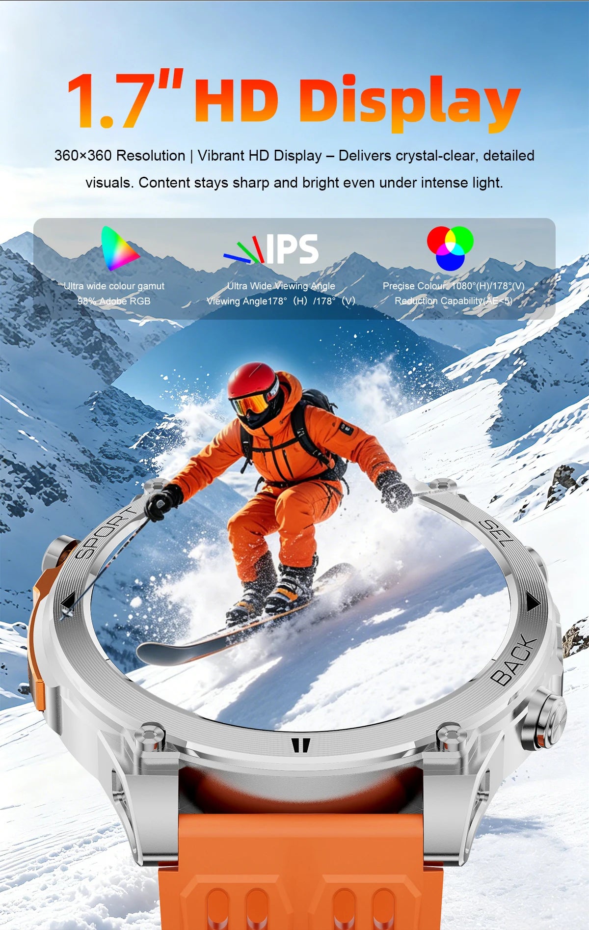 T-RX4 Ultra GPS Outdoors Military Smart Watch Men 1.7" AMOLED Compass 10ATM Waterproof 850mAh Battery Bluetooth Call Smartwatch