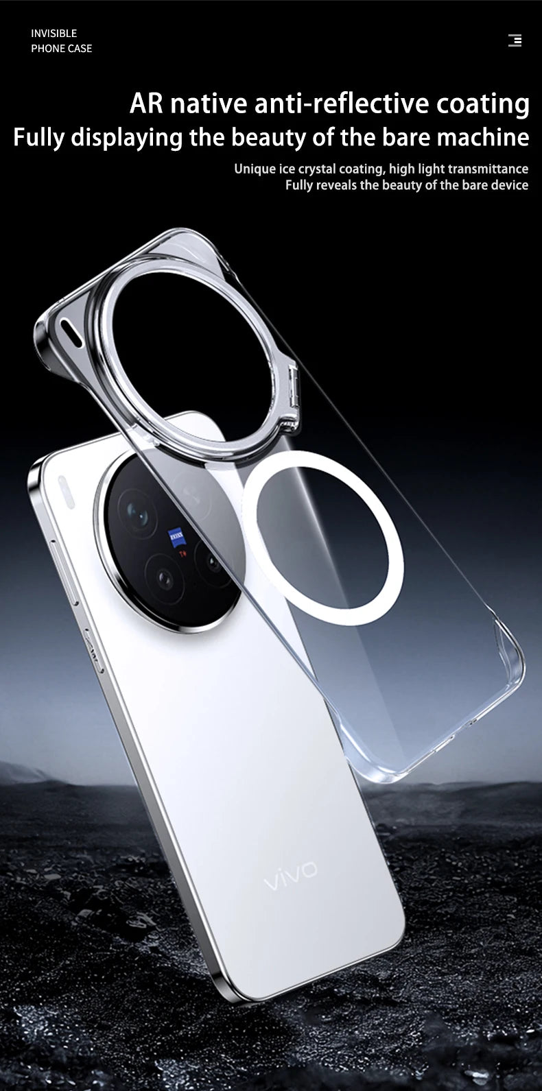 Acrylic Slim Frameless Transparent Case For Magsafe VIVO X300S X300 Pro Ultra Wireless Charging Lens Metal Stand Holder Cover
