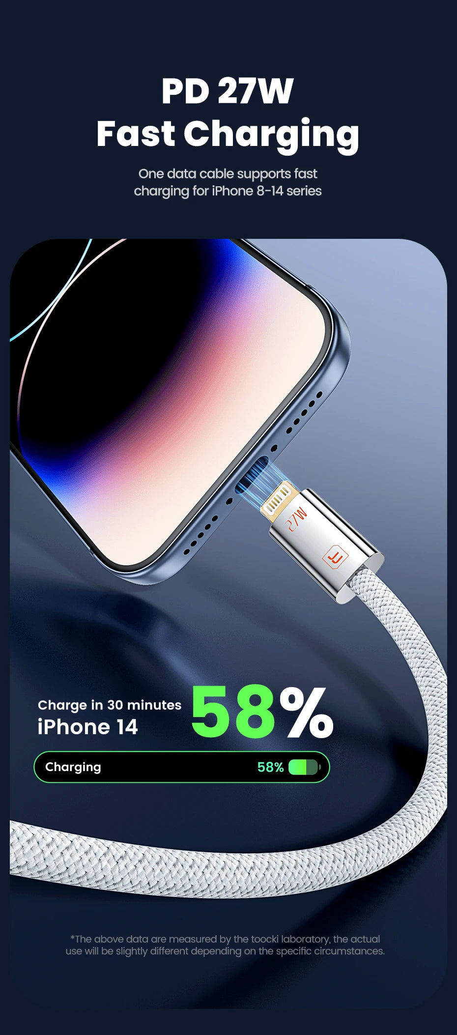 Toocki 27W USB C to Lightning Fast Charging Cable for iPhone 14 13 12 Pro Max Xs 2.4A USB A to iP Zinc Alloy Data Cable for iPad