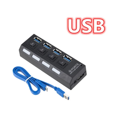 GRWIBEOU High Speed USB HUB 3.0 5Gbps USB 3.0 4 Ports HUB Newest Compact Lightweight Portable Adapter Hub with Power Supply