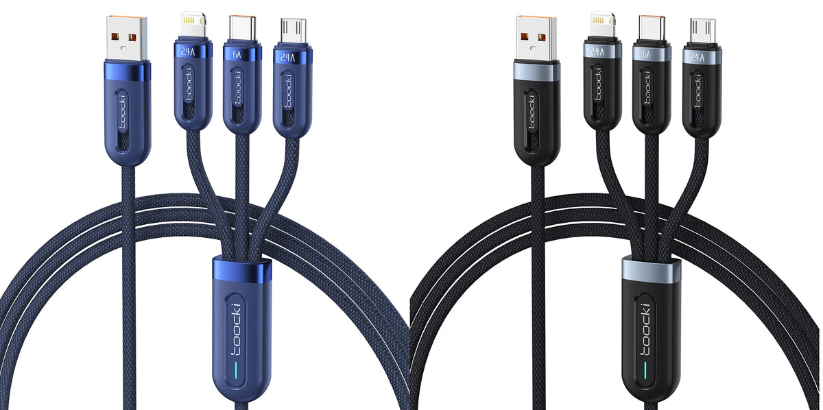 Toocki 3 in 1 USB C Cable 6A Fast Charge for Huawei Honor Micro USB Lightning Charger Cord for iPhone 14 Samsung Xiaomi Oneplus