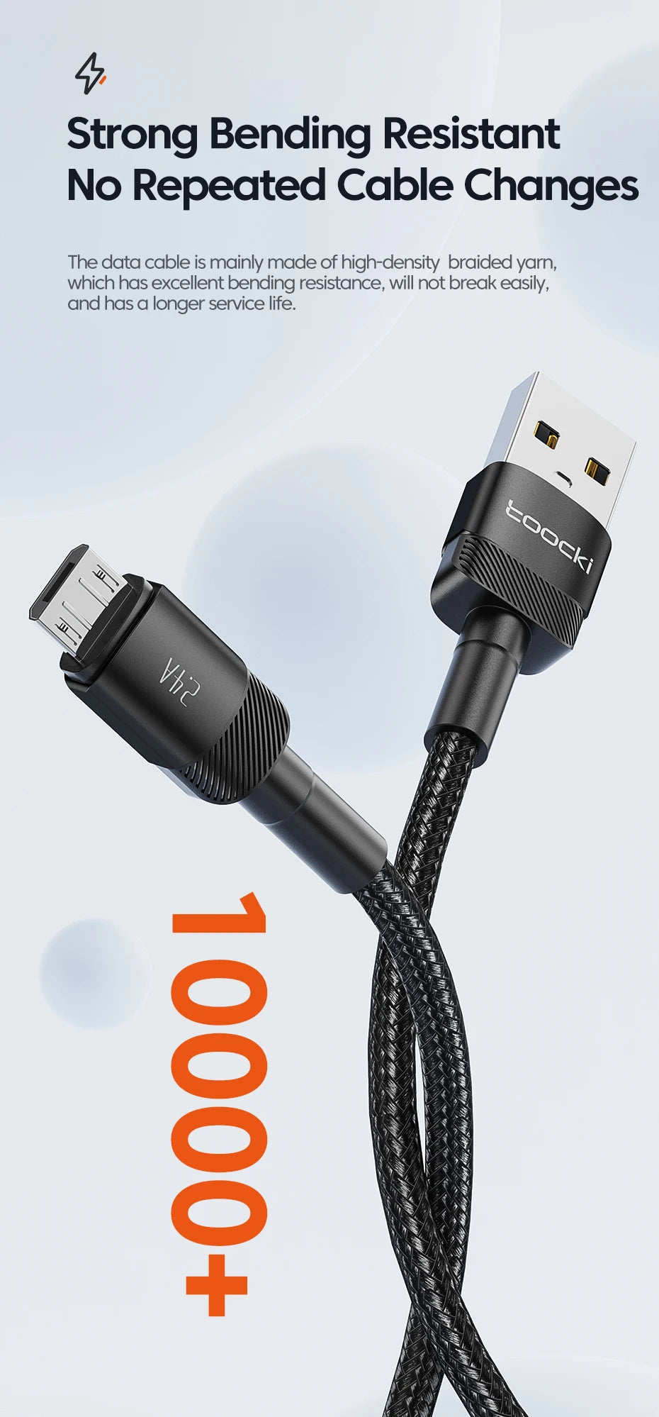 Toocki Micro USB Cable 2.4A Fast Charging Micro Data Cord For Samsung S6 S7 Redmi Note 4 For Headhpone Earphone iPad Micro USB