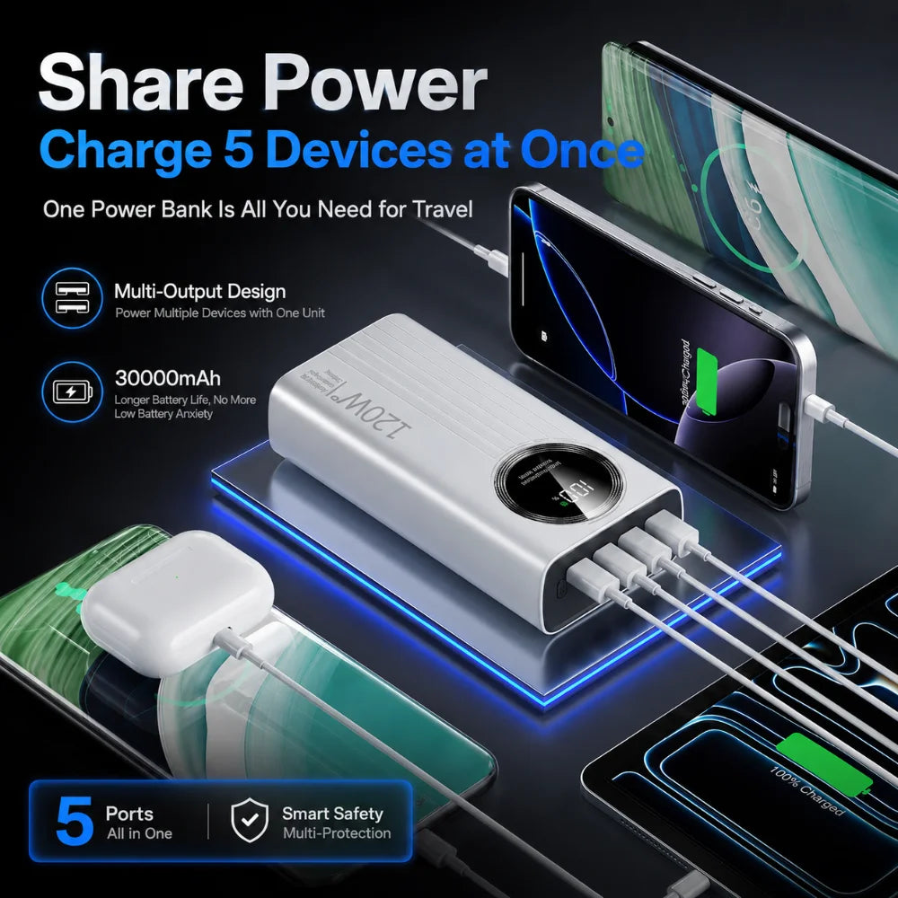 60000mAh Power BankHigh Capacity 120W Fast Charging Powerbank Portable Battery Charger For iPhone Samsung Huawei and Xiaomi New