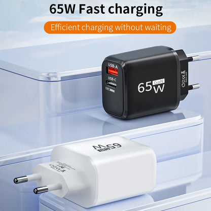 PD 65W GaN 2 In 1 Charger  for iPhone 18 17 XiaomiEU/US Plug USB Type C Fast Charging Wall Charger Portable Quick Charge Adapter