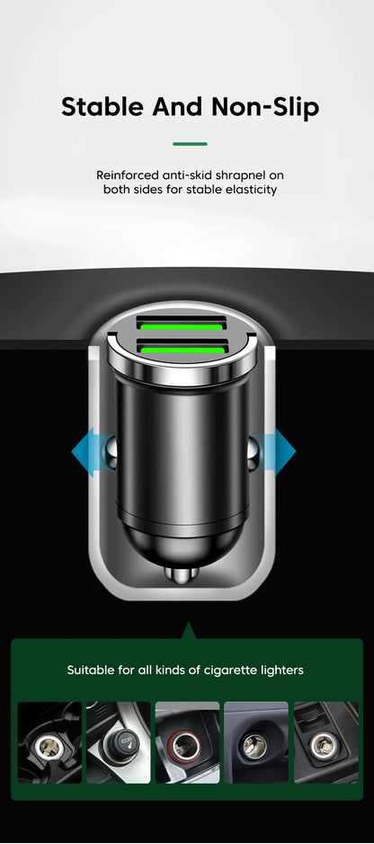 200W Dual USB Car Charger Fast Charging Pull Ring Car Phone Charger Adapter For iPhone Samsung Huawei Xiaomi Cigarette Lighter