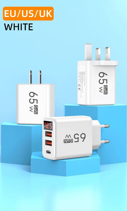 65W USB C Charger Fast Charger Phone Charger Adapter with LED Display QC3.0 EU/US/UK Plug For iPhone Samsung Xiaomi Wall Charger