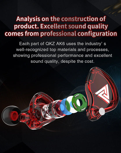 QKZ AK6 Sports In-Ear Earphones with Remote Control Microphone Heavy Bass HiFi Wired Earbuds for iPhone Samsung
