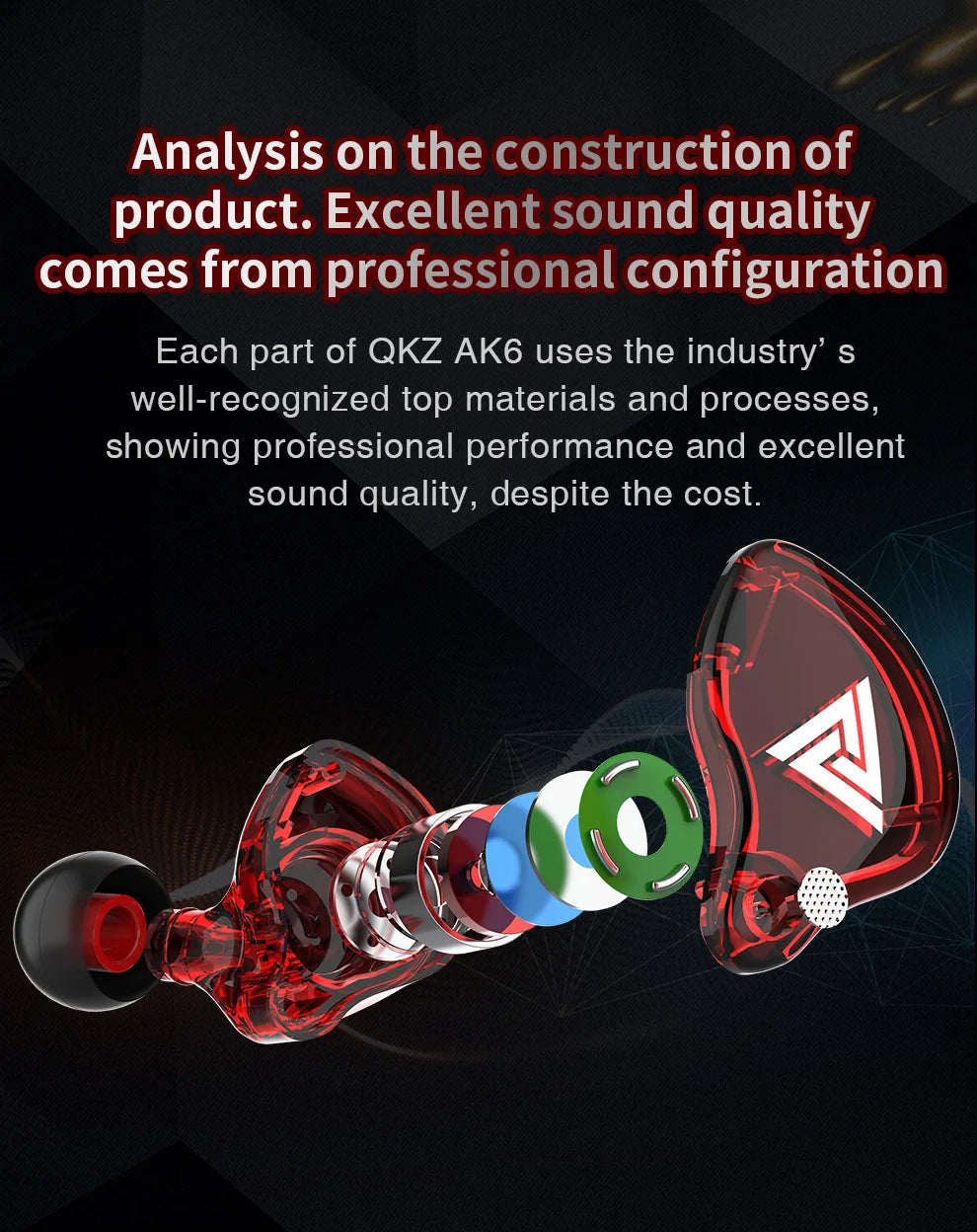 QKZ AK6 Sports In-Ear Earphones with Remote Control Microphone Heavy Bass HiFi Wired Earbuds for iPhone Samsung