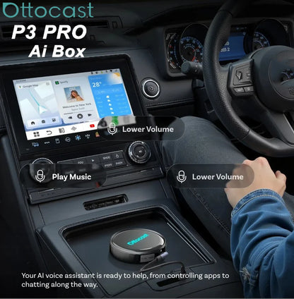 OTTOCAST P3 Pro Ai Box Wireless Carplay Android Auto Aadapter Ai Voice QCM 6225 Video Box for Benz Audi Kia Hyundai VW Toyota