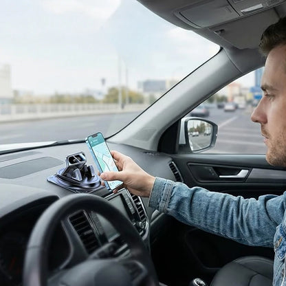 One-Hand Operated Dash Phone Clip, Shockproof 360° Rotatable Holder for Car, Perfect Angle Adjustable for Landscape & Portrait