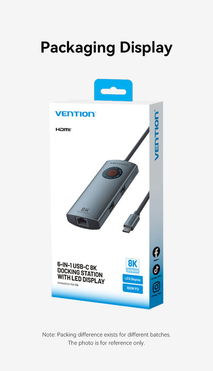 Vention USB C 8K 4K HDMI HUB Led Display USB A C 3.0 3.2 Gen1 Ethernet 1000Mbps Adapter for MacBook iPad HP Dell Samsung Laptop