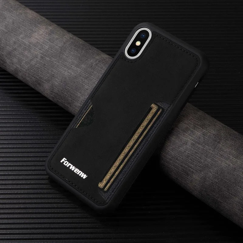 Retro Card Holder Phone Case for iPhone 18 17 16 15 14 13 12 11 Pro Max 17E Air XS XR SE 7 8 Plus Busines Wallet Leather Cover