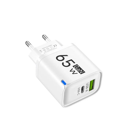 GaN 65W USB Type C Fast Charger 2 in 1 Portable Phone Wall Charger Quick Charge EU US UK Plug For iPhone Samsung Xiaomi Huawei