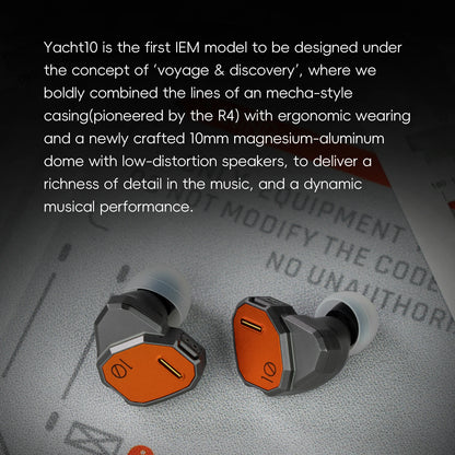 HiBy Yacht10 Dynamic Mg & Al Alloy Dome Polymer Diaphragm Dual Magnetic Core 1.2T Magnetic Force Coaxial Cable IEM Earphones