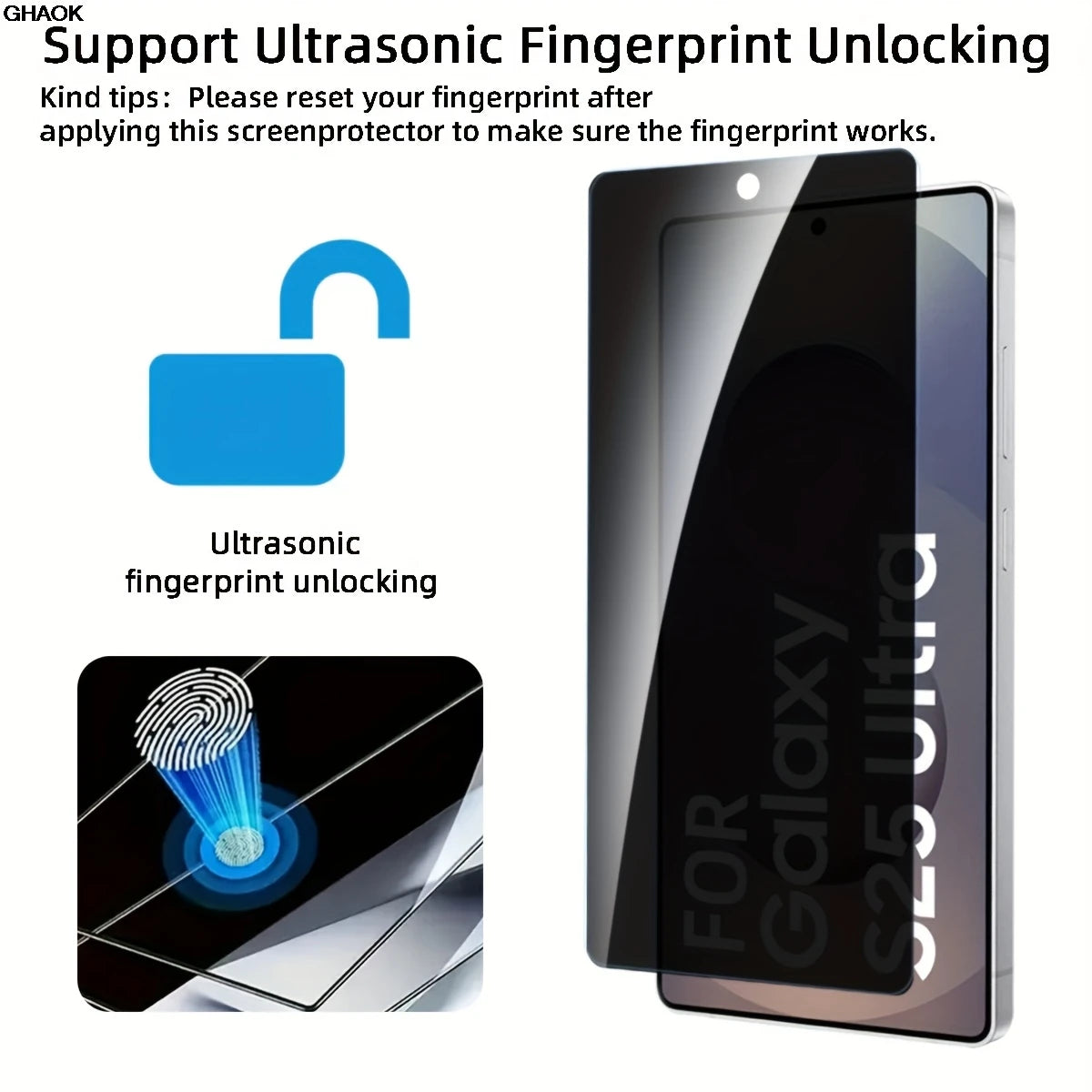 2Pcs Privacy Screen Protector For Samsung Galaxy S26 S24 S25 Plus S25 Ultra  S25 Edge Fingerprint Unlock Anti-spy Tempered Glass