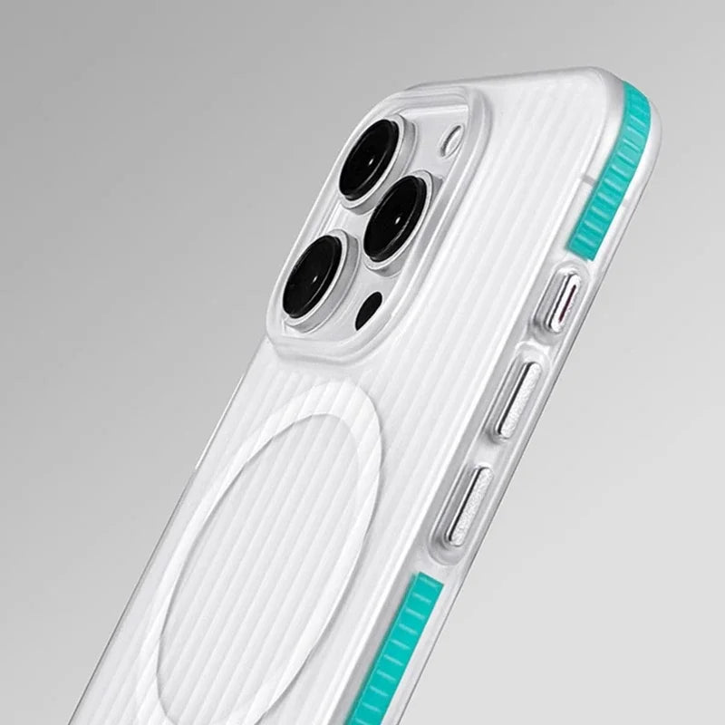 Geometric 3D Stripes Wireless Charging MagSafe Phone Case For iPhone 14 15 18Pro Max 15 13 Pro 16 Anti-fall Bumper Frosted Cover