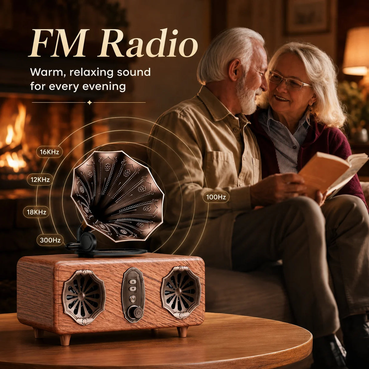 Retro Bluetooth Speaker,FM Radio Vintage Speaker Bass with USB TF AUX Player | Old Fashion Classic Style for Home, Office, Gift