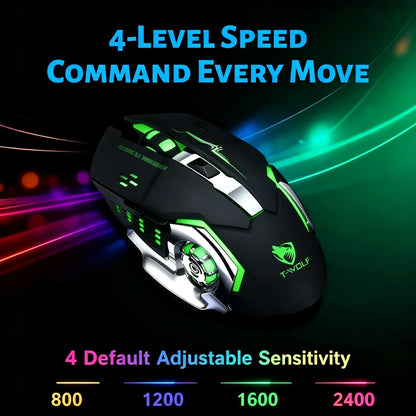 RGB Wireless Gaming Mouse - T-WOLF Rechargeable BT5.0 + 2.4G Dual-Mode Mouse, Silent Full-Size Ergonomic Design For Extended Work, Productivity & Gaming, Tech Desk Setup Accessories, Back To School Gift
