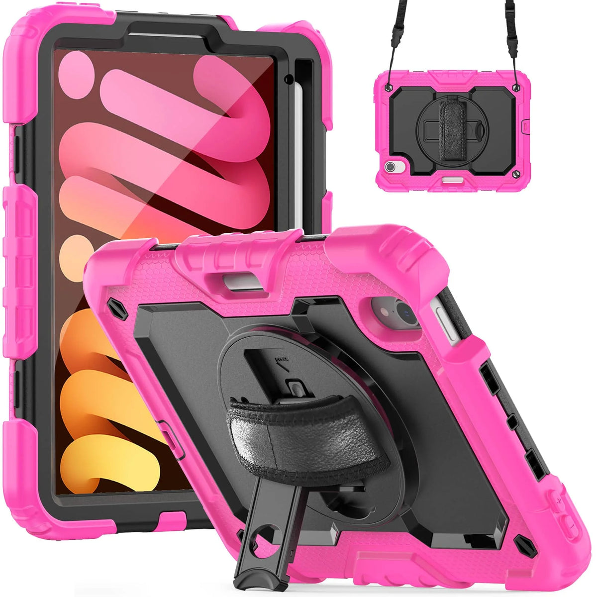 Case for iPad Mini 7 (A17 Pro)2024/ Mini 6 8.3'' with Screen Protector Pencil Holder [360 Rotating Hand Strap] &Stand Shockproof