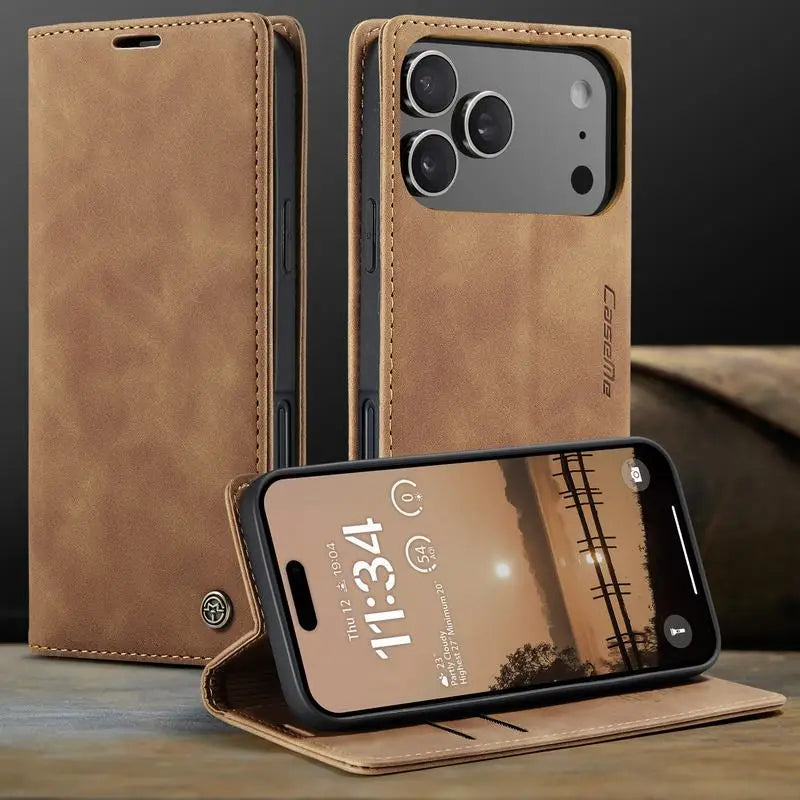 Leather Case For iPhone 17 16 15 14 13 12 11 18 Pro Max Air 16E X XR XS Max SE 2020 6 6s 7 8 Plus Luxury Magnetic Phone Cover