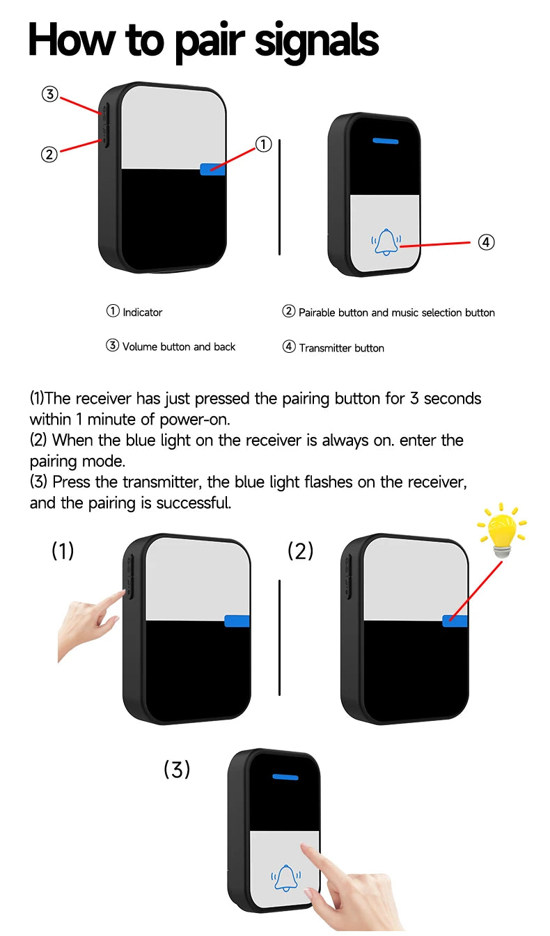 Good Sound Quality High Volume Long-Distance Kinetic Door Bell Household Waterproof Battery Free Self Powered Wireless Doorbell