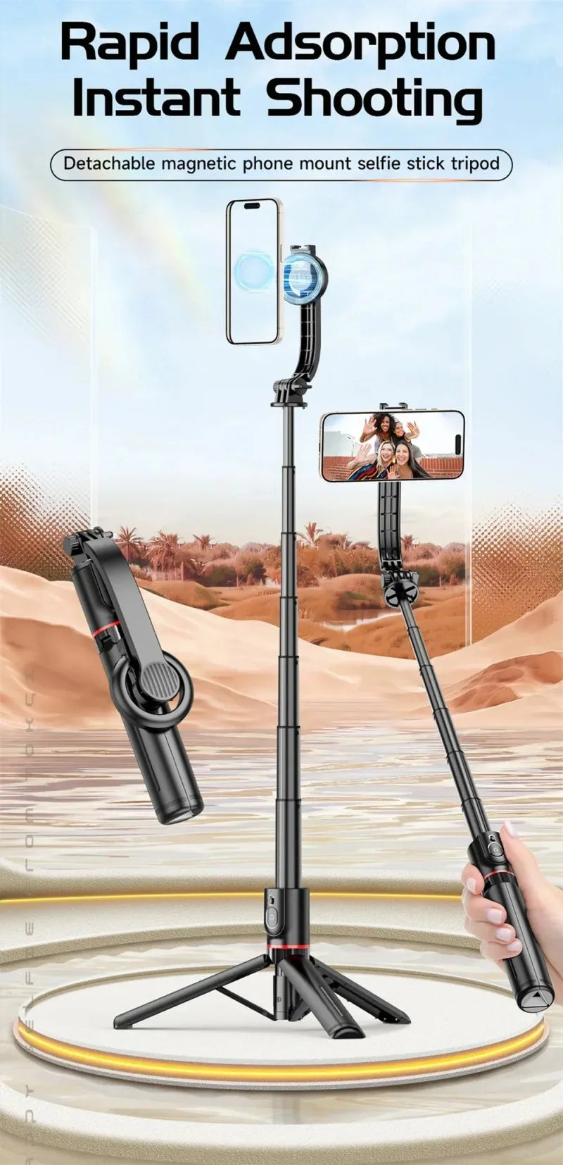 Mini Bluetooth Magnetic Selfie Stick Tripod For iPhone Android Magsafe Tripod Travel Monopod With Remote Mobile Phone Stabilizer