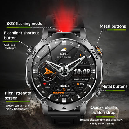 LIGE TANK Ultra 1400mAh Battery Military Smart Watch 10ATM Waterproof Heart Rate Flashlight Sports Bracelet Smartwatch Men Lady