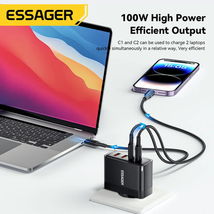 Essager 100W USB Type C Charger 65W PD Quick Charge4.0 3.0 Type-C Fast Charging For iPhone 14 13 12 Xiaomi Macbook 13 Pro Laptop