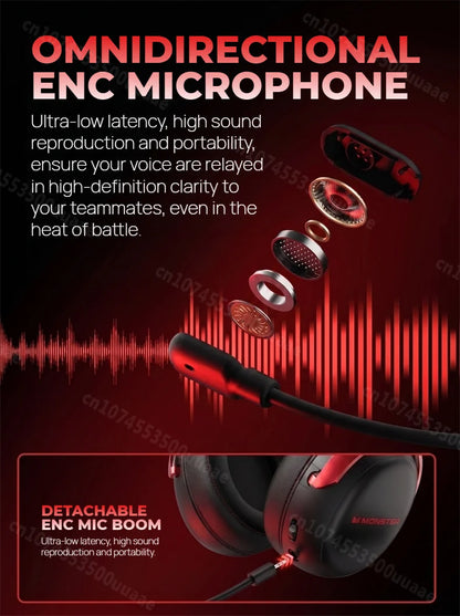 Monster GH04 Wireless Gaming Headphone 2.4G/Bluetooth 6.0 4-Mode 7.1 Surround Sound Esports Gaming Headset with Detachable Mic