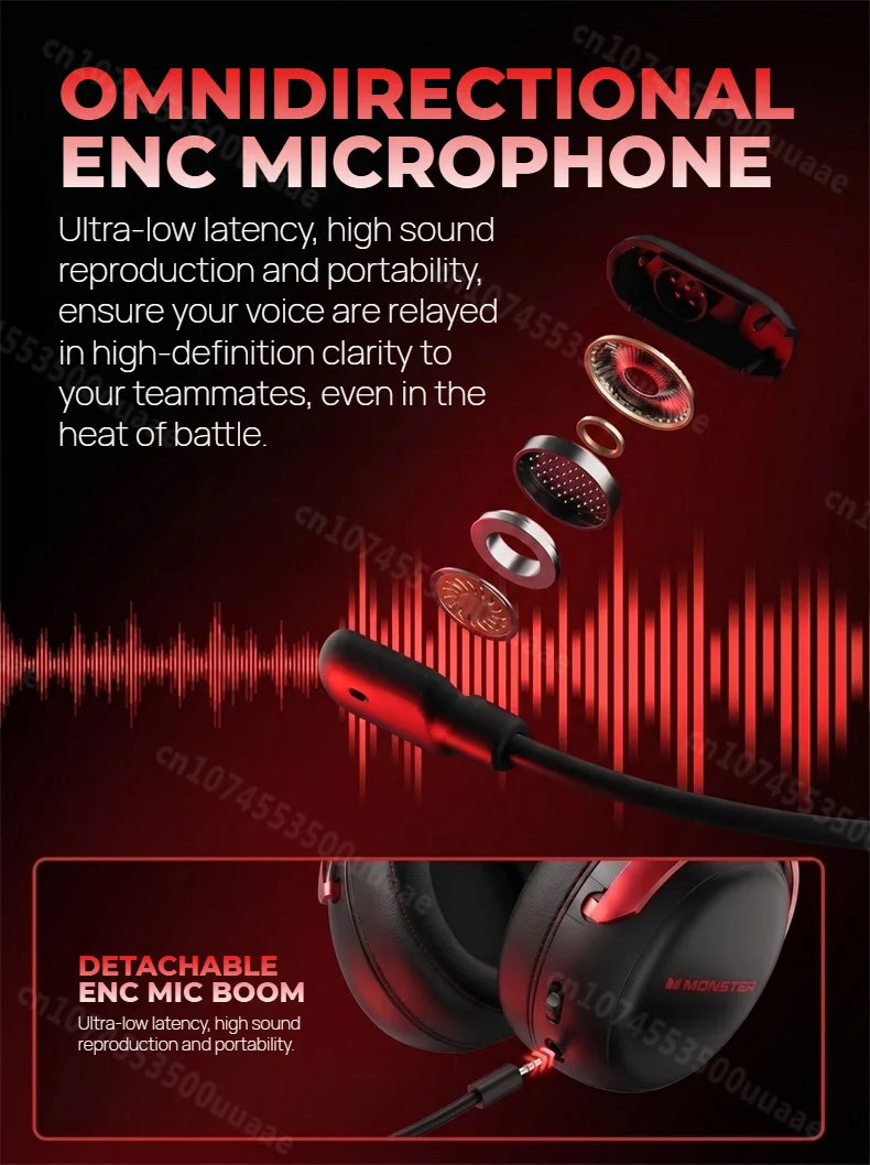 Monster GH04 Wireless Gaming Headphone 2.4G/Bluetooth 6.0 4-Mode 7.1 Surround Sound Esports Gaming Headset with Detachable Mic