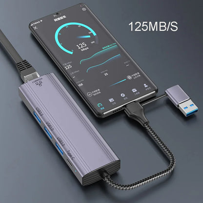 MZX USB A Type C 3.0 Hub to RJ45 Network Card Converter 1000Mbps Ethernet Concentrator Adapter Docking Stattion Splitter Dock