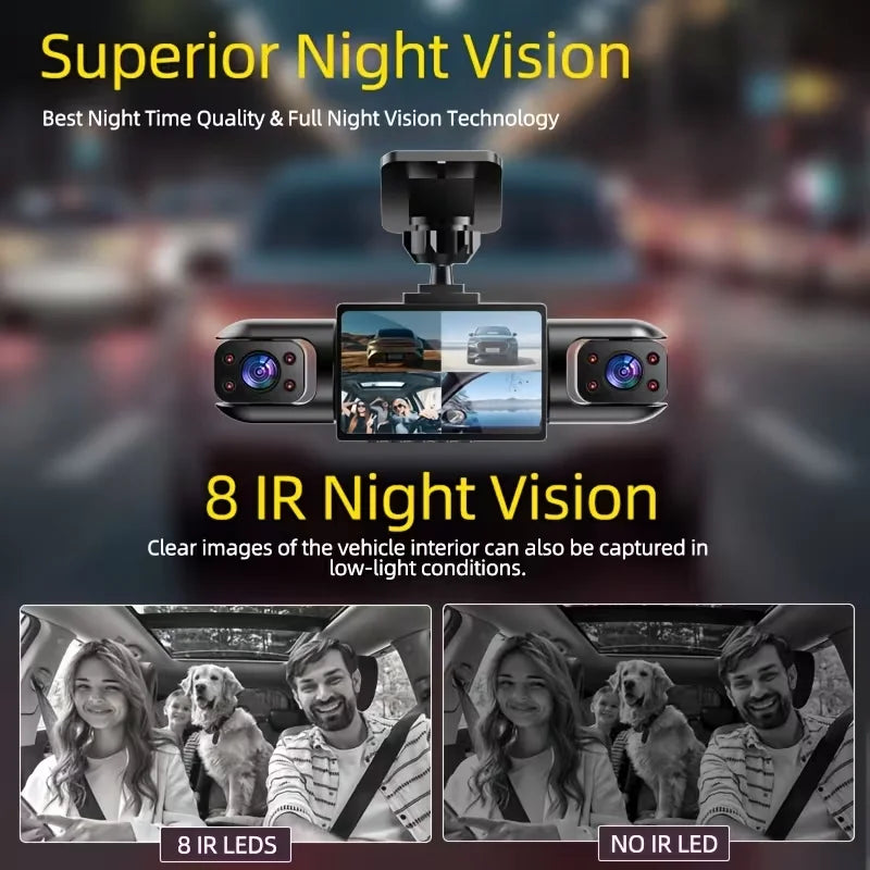 3/4CH Dash Cam, 1080P Multi Lens, 2" IPS Screen, IR Night Vision, 24H Parking Motion Detection
