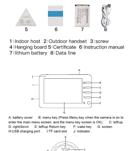 4.3 Inch HD Display Visual Peephole Video Doorbell 145 Degree Angel 1 Megapixel Camera PIR Motion Detection Night Vision Cat Eye